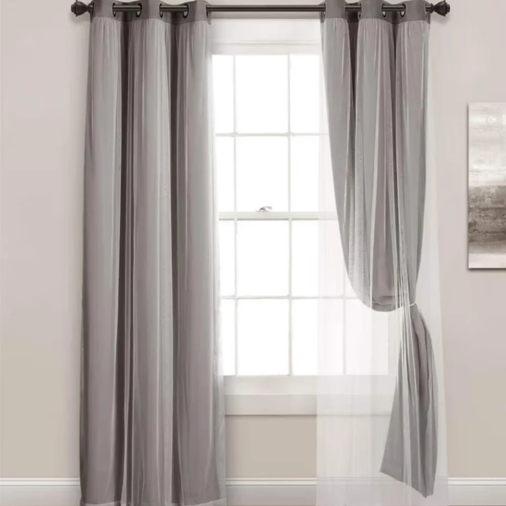 Elegant Gray and White Curtain Set
